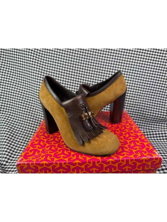 Tory Burch Shoes - Tory Burch Arelia Kiltie Pump Heels 7.5M Viccoc Brown Suede Leather Tassel Block